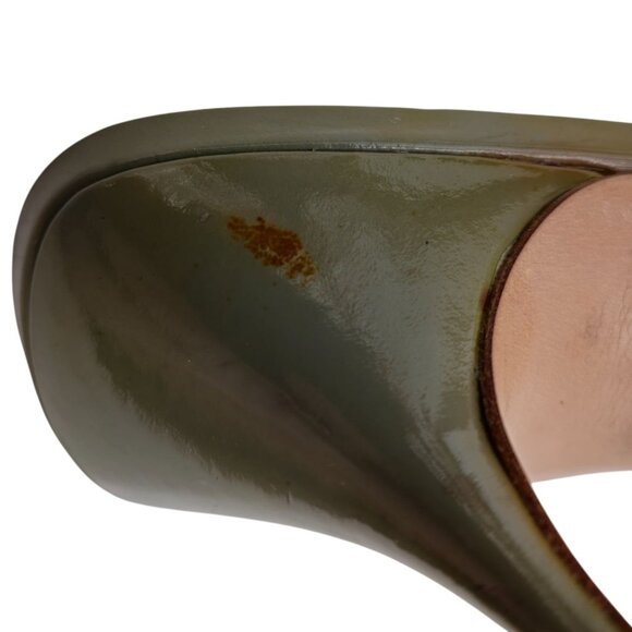 Vintage Prada Italy Designer Heels Grey Green Leather Womens 9 Mules Dress Shoes - Picture 10 of 14